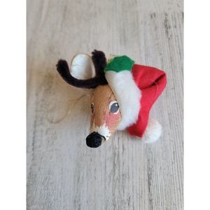 Annalee 1981 deer Buckhead face Santa hat ornament Xmas